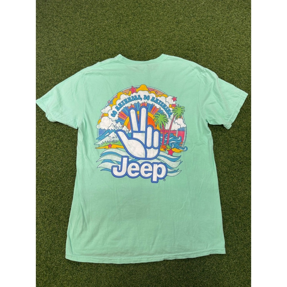 Comfort Colors Jeep Graphic T-Shirt Seafoam Green Peace Sign Mens Large L